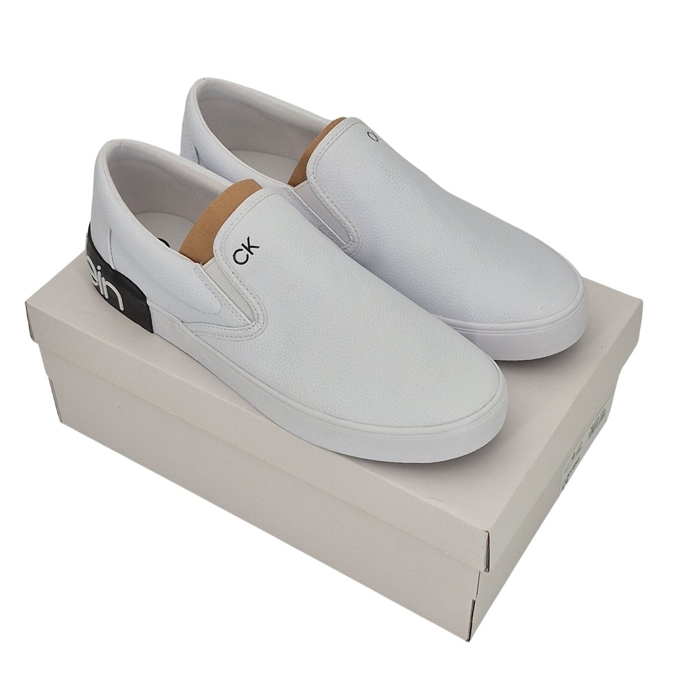 Calvin Klein RYOR 2 Men's Size 9 White Leather CK Logo Slip-On Shoes Sneakers